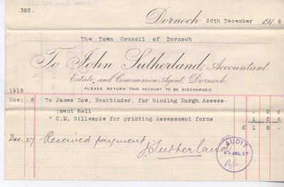 Bill for printing 1916