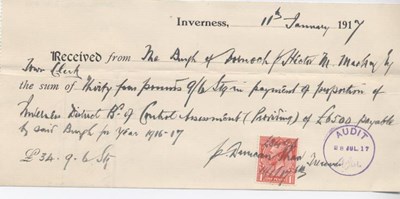Receipt of lunatic asylum contribution 1917