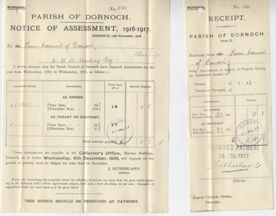 Notice of assessment for burghal rates 1916-17