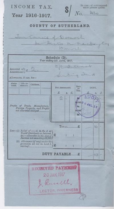 Income tax assessment for interest, 1916-17