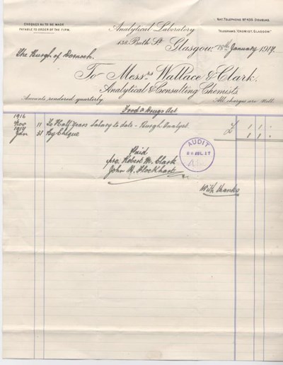Bill for burgh analyst's salary 1917