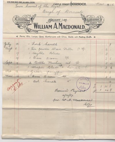 Bill for tools etc. 1916