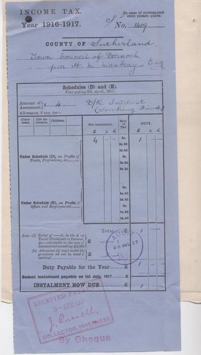 Income tax assessment 1916-17