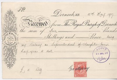 Receipt for slaughterhouse superintendent's salary 1917