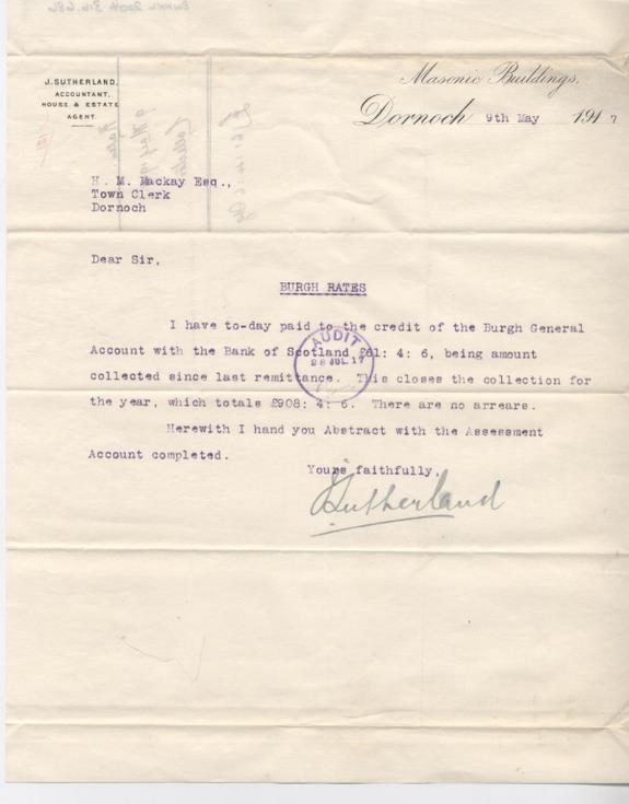 Letter re. collection of burgh rates 1917