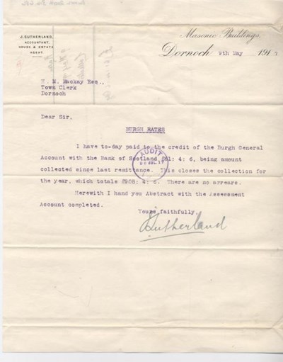 Letter re. collection of burgh rates 1917