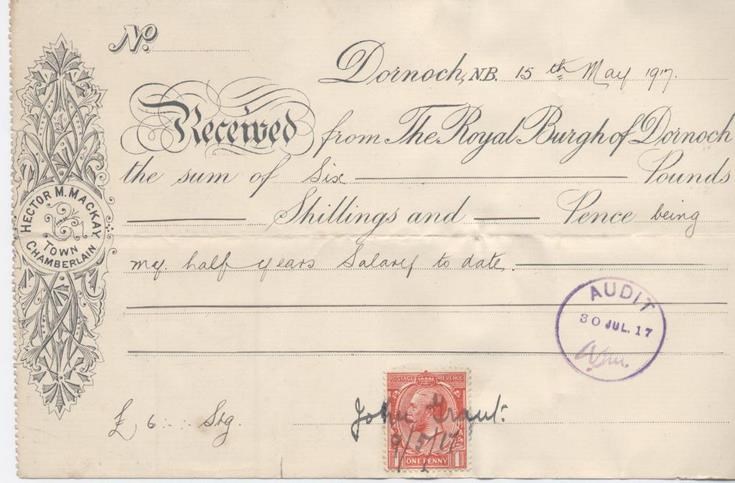 Receipt for librarian's salary 1917