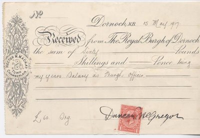 Receipt for Burgh Officer's salary 1917