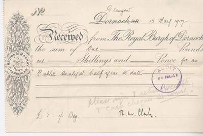 Receipt for Public Analyst's salary 1917