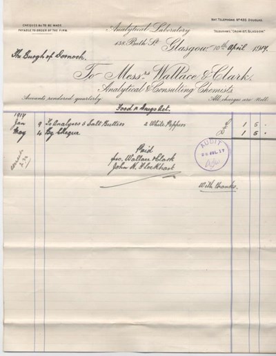 Bill for chemical analysis 1917