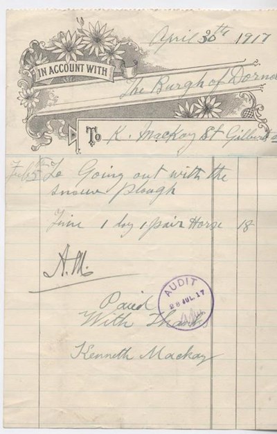 Bill for clearing snow 1917