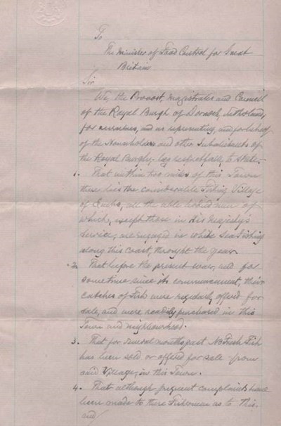 Burgh memo to Minister of Food Control re. shortages 1918