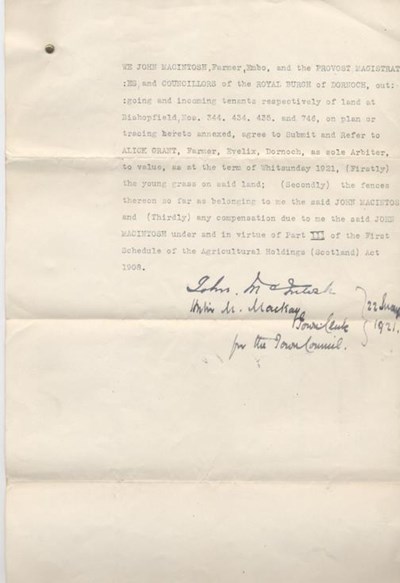 Agreement between Burgh Council and John McIntosh 1921
