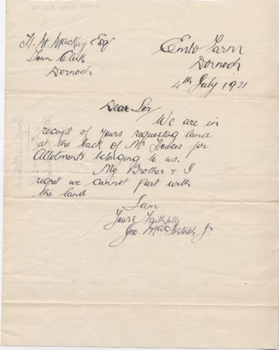 Letter from John MacIntosh 1921