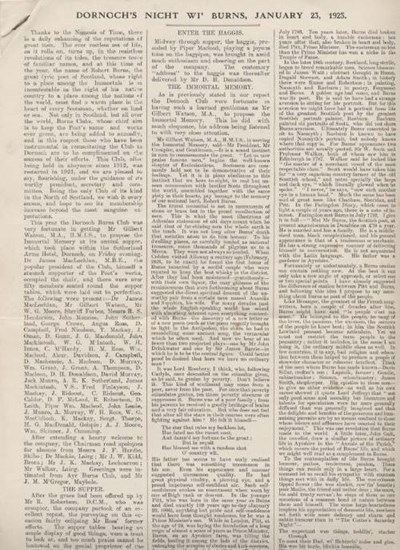 Report of Dornoch Burns Night 1925