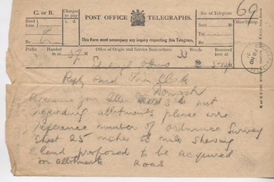 Telegram re. allotments 1921