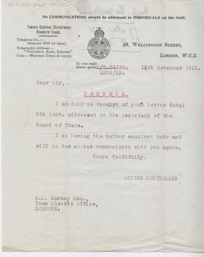 Letter from Timber Disposal Department 1921
