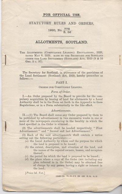 Statutory Rules & Orders Allotments Scotland 1920