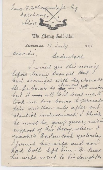 Letter to George McCorquodale July 21st 1921