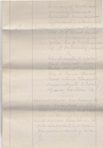 Inventory of Badanloch papers ~ Oct.31st 1921