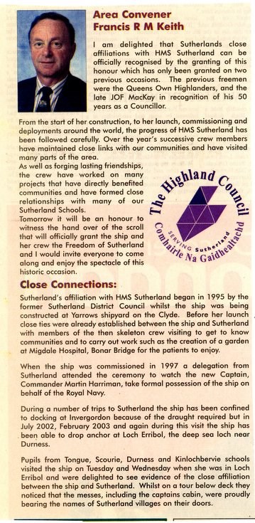 Area Convener' address at Freedom of Sutherland Parade