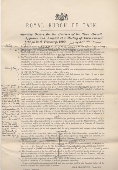 Standing Orders for Business of Tain Town Council 1890