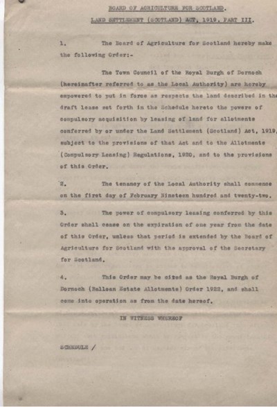 Balloan Estate Allotments Order 1 Feb 1922
