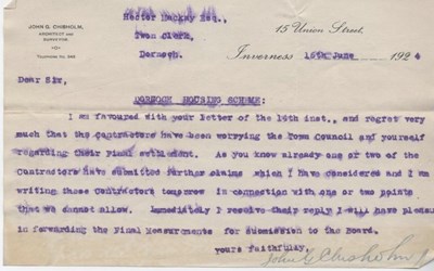 Letter re payment for housing scheme 1924