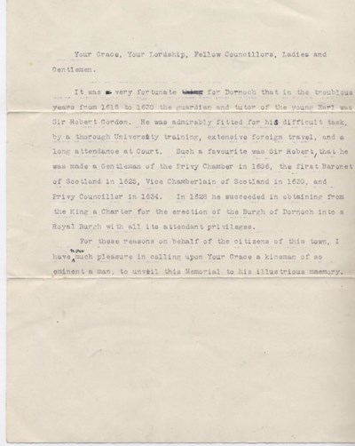 Address to Duke of Sutherland 1928