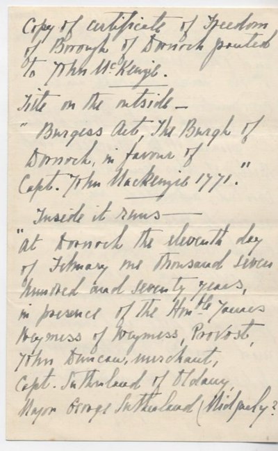 Transcript of 1771 freedom of burgh granted to John Mackenzie 1930