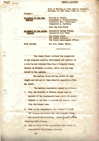 Dornoch Airstrip correspondence 1969