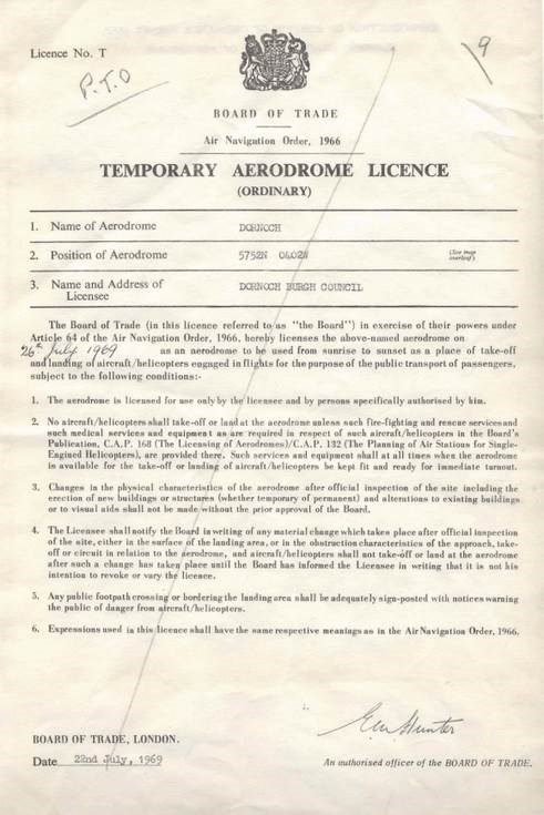 Temporary Aerodrome Licence 1969 Dornoch Airstrip