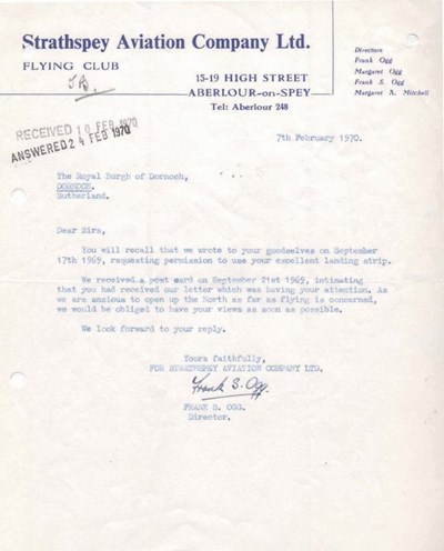 Correspondence relating to Dornoch Airstrip 1970