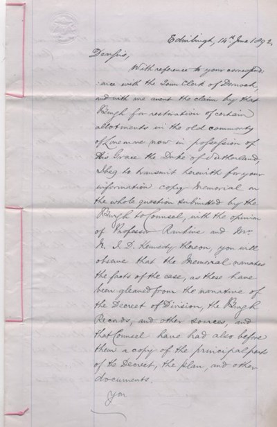 Letter from William Officer to Tods Murray & Jamieson 1892