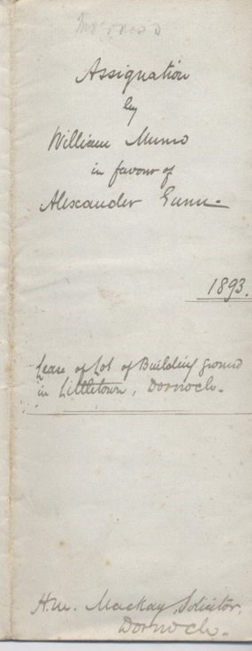 Assignation by William Munro in favour of Alexander Gunn 1893