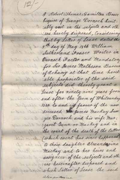 Feu charter by RT Hamilton Bruce in favour of Alexandrina Mackay 1897