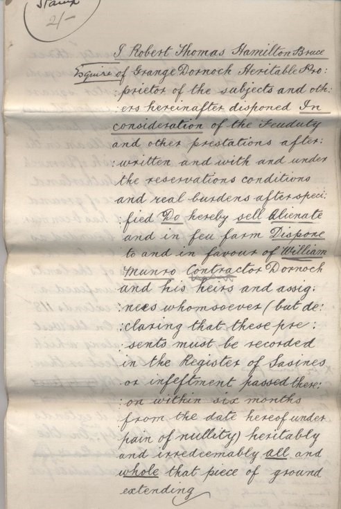 Feu charter by RT Hamilton Bruce in favour of William Munro 1898