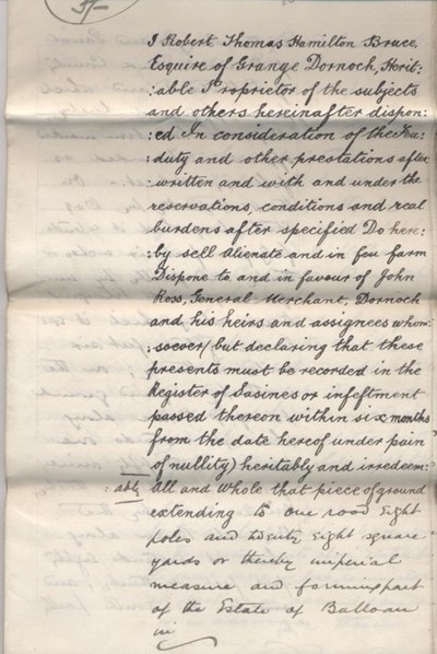 Feu charter by RT Hamilton Bruce in favour of John Ross 1898