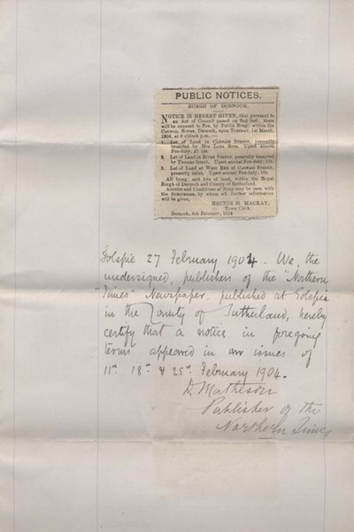 Public notice re sale of property 1904