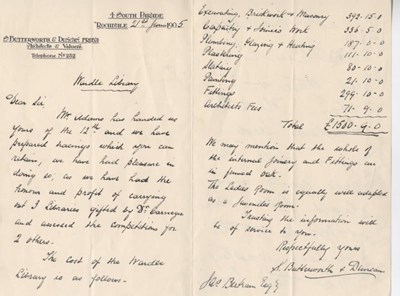 Letter re Wardle Library 1905