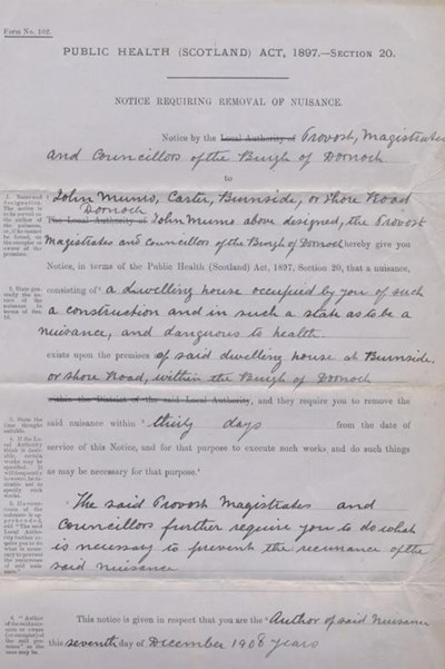 Notice requiring removal of nuisance 1908