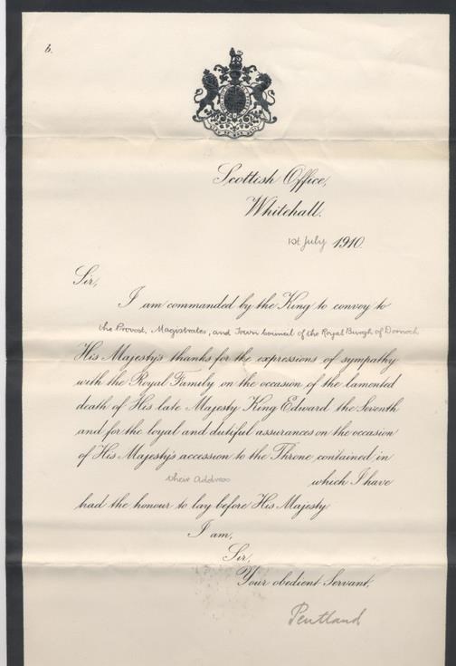 Letter from Scottish Office re death of King Edward VII 1910