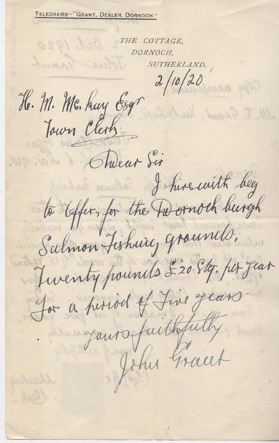 Letter from John Grant 1920