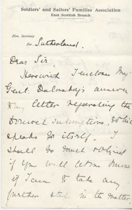 Letter from Soldiers & Sailors Families Association