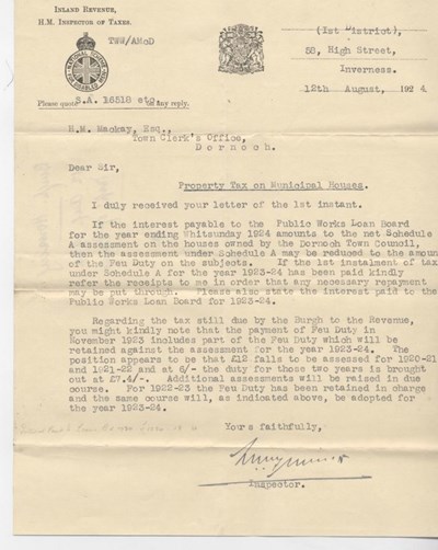 Letter re. property tax 1924