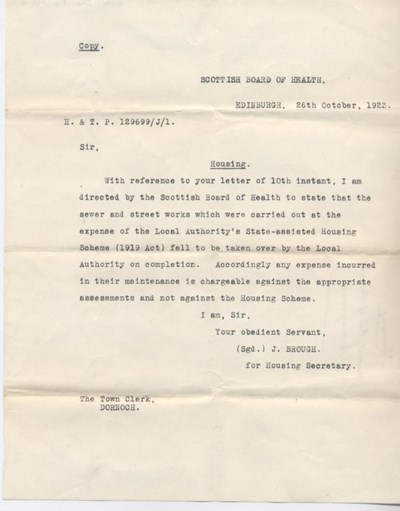Letter re. housing expenditure 1924
