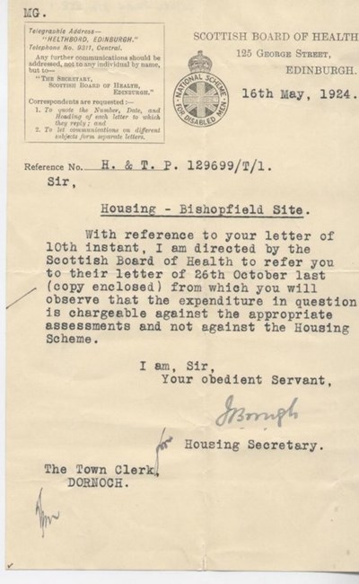 Letter re. housing expenditure 1924