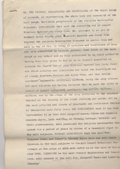Feu charter in favour of Donald Macdonald 1944