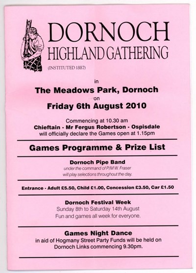 Programme for the Dornoch Highland Gathering 2010