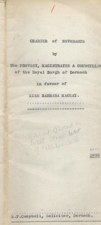 Charter of novodamus in favour of Barbara Mackay 1932